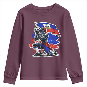 Proud Haiti Soccer Fan Youth Sweatshirt Ayiti Heritage Pride TS12 Maroon Print Your Wear
