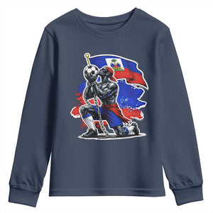 Proud Haiti Soccer Fan Youth Sweatshirt Ayiti Heritage Pride TS12 Navy Print Your Wear