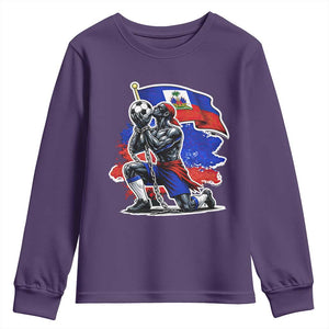 Proud Haiti Soccer Fan Youth Sweatshirt Ayiti Heritage Pride TS12 Purple Print Your Wear