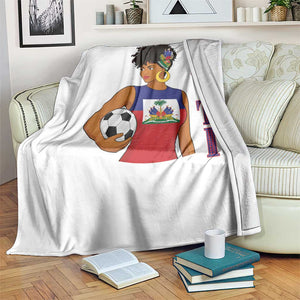 Haitian Soccer Fan Girl Throw Blanket Ayiti Heritage Pride Football Lover