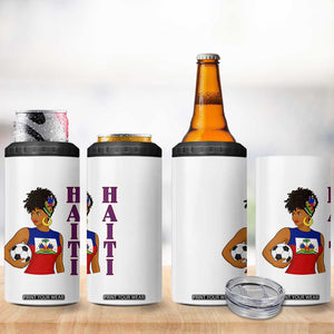 Haitian Soccer Fan Girl 4 in 1 Can Cooler Tumbler Ayiti Heritage Pride Football Lover