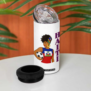 Haitian Soccer Fan Girl 4 in 1 Can Cooler Tumbler Ayiti Heritage Pride Football Lover