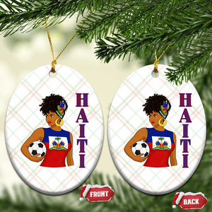 Haitian Soccer Fan Girl Ceramic Ornament Ayiti Heritage Pride Football Lover