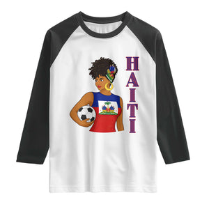 Haitian Soccer Fan Girl Raglan Shirt Ayiti Heritage Pride Football Lover TS12 White Black Print Your Wear