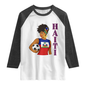 Haitian Soccer Fan Girl Raglan Shirt Ayiti Heritage Pride Football Lover TS12 White Heather Charcoal Print Your Wear
