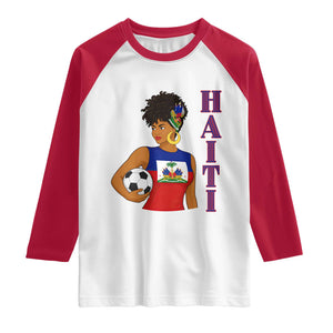 Haitian Soccer Fan Girl Raglan Shirt Ayiti Heritage Pride Football Lover TS12 White Red Print Your Wear