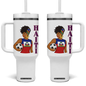 Haitian Soccer Fan Girl Tumbler With Handle Ayiti Heritage Pride Football Lover