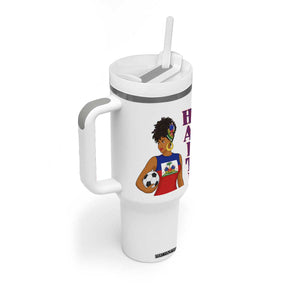 Haitian Soccer Fan Girl Tumbler With Handle Ayiti Heritage Pride Football Lover