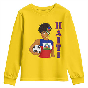 Haitian Soccer Fan Girl Youth Sweatshirt Ayiti Heritage Pride Football Lover TS12 Daisy Print Your Wear