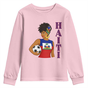 Haitian Soccer Fan Girl Youth Sweatshirt Ayiti Heritage Pride Football Lover TS12 Light Pink Print Your Wear