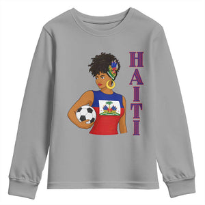 Haitian Soccer Fan Girl Youth Sweatshirt Ayiti Heritage Pride Football Lover TS12 Sport Gray Print Your Wear