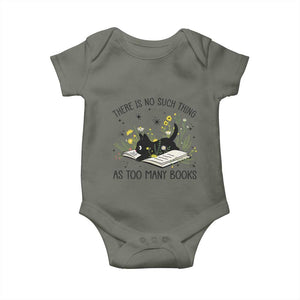 There Is No Such Thing As Too Many Books Baby Onesie Cute Kitty Reading Book TS12 Military Green Print Your Wear