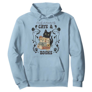 Easily Distracted By Cats And Books Hoodie Funny Book Kitty Lover TS12 Light Blue Print Your Wear