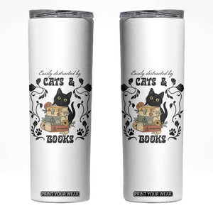 Easily Distracted By Cats And Books Skinny Tumbler Funny Book Kitty Lover TS12 White Print Your Wear