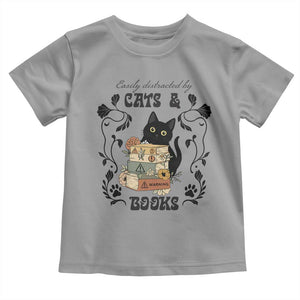 Easily Distracted By Cats And Books Toddler T Shirt Funny Book Kitty Lover TS12 Sport Gray Print Your Wear