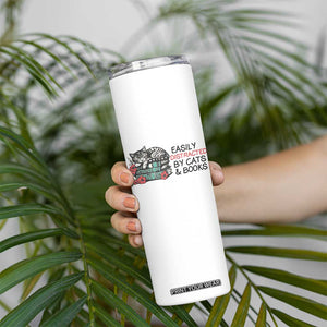 Easily Distracted By Cats And Books Skinny Tumbler Lazy Kitty Book Lover TS12 Print Your Wear