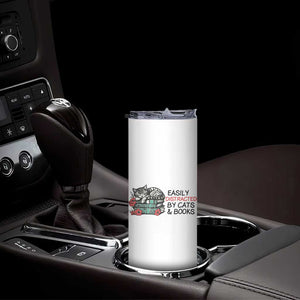 Easily Distracted By Cats And Books Skinny Tumbler Lazy Kitty Book Lover TS12 Print Your Wear