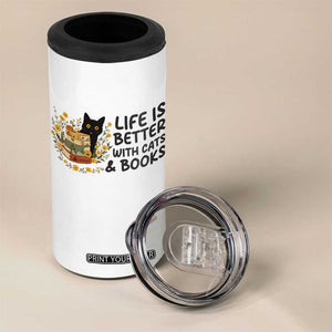 Life Is Better With Cats And Books 4 in 1 Can Cooler Tumbler Funny Black Cat Book Lover TS12 Print Your Wear