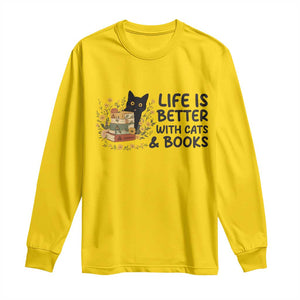 Life Is Better With Cats And Books Long Sleeve Shirt Funny Black Cat Book Lover TS12 Daisy Print Your Wear