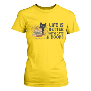 Life Is Better With Cats And Books T Shirt For Women Funny Black Cat Book Lover TS12 Daisy Print Your Wear