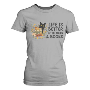 Life Is Better With Cats And Books T Shirt For Women Funny Black Cat Book Lover TS12 Sport Gray Print Your Wear