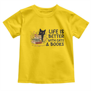 Life Is Better With Cats And Books Toddler T Shirt Funny Black Cat Book Lover TS12 Daisy Print Your Wear
