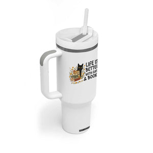 Life Is Better With Cats And Books Tumbler With Handle Funny Black Cat Book Lover TS12 Print Your Wear