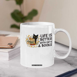 Life Is Better With Cats And Books Coffee Mug Funny Black Cat Book Lover TS12 Print Your Wear