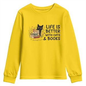 Life Is Better With Cats And Books Youth Sweatshirt Funny Black Cat Book Lover TS12 Daisy Print Your Wear