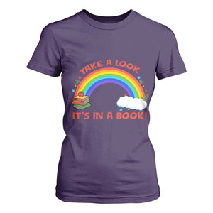 Take A Look It Is In A Book T Shirt For Women Cute Rainbow Book Educational Quote TS12 Purple Print Your Wear