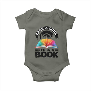 Take A Look It Is In A Book Baby Onesie Reading Retro Rainbow Vintage TS12 Military Green Print Your Wear