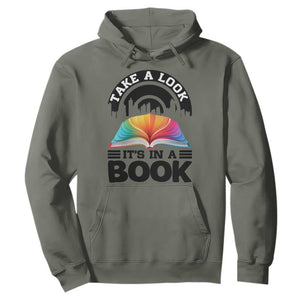 Take A Look It Is In A Book Hoodie Reading Retro Rainbow Vintage TS12 Military Green Print Your Wear