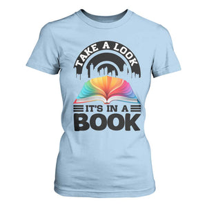 Take A Look It Is In A Book T Shirt For Women Reading Retro Rainbow Vintage TS12 Light Blue Print Your Wear