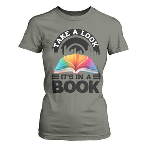 Take A Look It Is In A Book T Shirt For Women Reading Retro Rainbow Vintage TS12 Military Green Print Your Wear