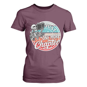 Just One More Chapter T Shirt For Women Funny Skeleton Reading Book TS12 Maroon Print Your Wear