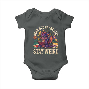 Dragon Read Book Baby Onesie Funny Read Books Be Kind Stay Weird TS12 Dark Heather Print Your Wear