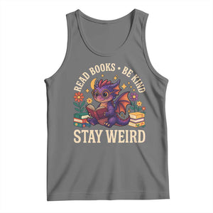 Dragon Read Book Tank Top Funny Read Books Be Kind Stay Weird TS12 Black Heather Print Your Wear