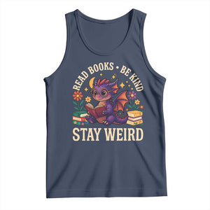 Dragon Read Book Tank Top Funny Read Books Be Kind Stay Weird TS12 Navy Print Your Wear