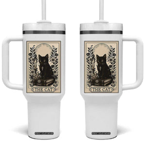 Funny The Cat Book Tumbler With Handle Kitty Lover Tarot Card TS12 One Size: 40 oz White Print Your Wear