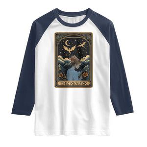 Funny The Reader Tarot Card Raglan Shirt Girl Reading Fantasy Book TS12 White Navy Print Your Wear