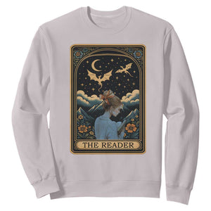 Funny The Reader Tarot Card Sweatshirt Girl Reading Fantasy Book TS12 Ice Gray Print Your Wear