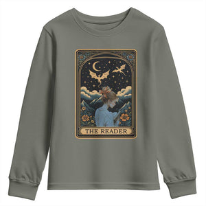 Funny The Reader Tarot Card Youth Sweatshirt Girl Reading Fantasy Book TS12 Military Green Print Your Wear