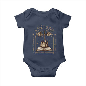 Fantasy Book Lover Baby Onesie A Book A Day Keeps The Mental Breakdown Away TS12 Navy Print Your Wear