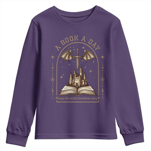 Fantasy Book Lover Youth Sweatshirt A Book A Day Keeps The Mental Breakdown Away TS12 Purple Print Your Wear