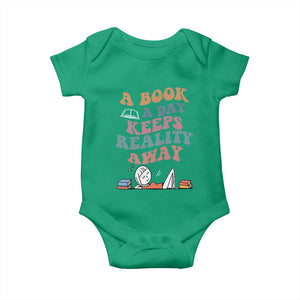 A Book A Day Keeps Reality Away Baby Onesie Cute Girl Book Lover TS12 Irish Green Print Your Wear