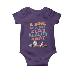 A Book A Day Keeps Reality Away Baby Onesie Cute Girl Book Lover TS12 Purple Print Your Wear
