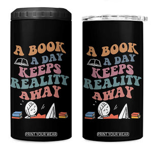 A Book A Day Keeps Reality Away 4 in 1 Can Cooler Tumbler Cute Girl Book Lover TS12 One Size: 16 oz Black Print Your Wear