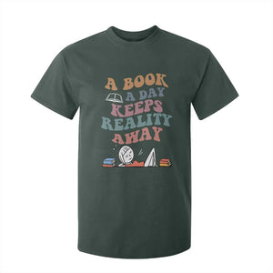 A Book A Day Keeps Reality Away T Shirt For Kid Cute Girl Book Lover TS12 Dark Forest Green Print Your Wear