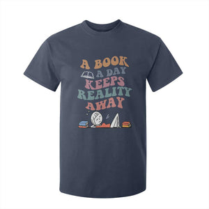 A Book A Day Keeps Reality Away T Shirt For Kid Cute Girl Book Lover TS12 Navy Print Your Wear