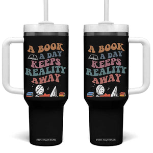 A Book A Day Keeps Reality Away Tumbler With Handle Cute Girl Book Lover TS12 One Size: 40 oz Black Print Your Wear